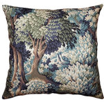 Pillow Decor - Somerset Woods by Day Throw Pillow 24x24, with Polyfill Insert - This large 24 inch square throw pillow is brought to life with a wonderful forest scene is blues, greens, creams and browns. Made from a 100% cotton and backed with a soft, solid-color, cream cotton canvas, this larger than life throw pillow will invite you to escape it all.
