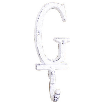 Whitewashed Cast Iron Letter G Alphabet Wall Hook 6''