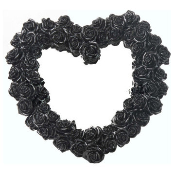 Heart Shape Rose Wreath Mirror, Black