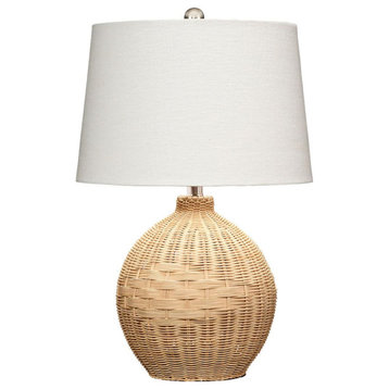 Contemporary Woven Natural Rattan Round Table Lamp 23 in Coastal Casual Ball