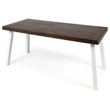 GDF Studio Mika Outdoor Finish Acacia Wood Dining Table With Metal Legs, Dark Brown/White
