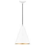 Livex Lighting - Dulce 1-Light Shiny White Cone Pendant, Polished Chrome Accents - Featuring a clean and crisp modern look. This pendant makes a contemporary statement with the smooth cone shape of the shiny white exterior, it's perfect above a kitchen counter. A gleaming gold finish on the interior of the metal shade brings a refined touch of style.