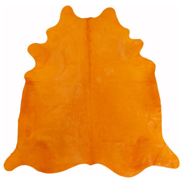 6' Vibrant Orange Stenciled Cowhide Rug
