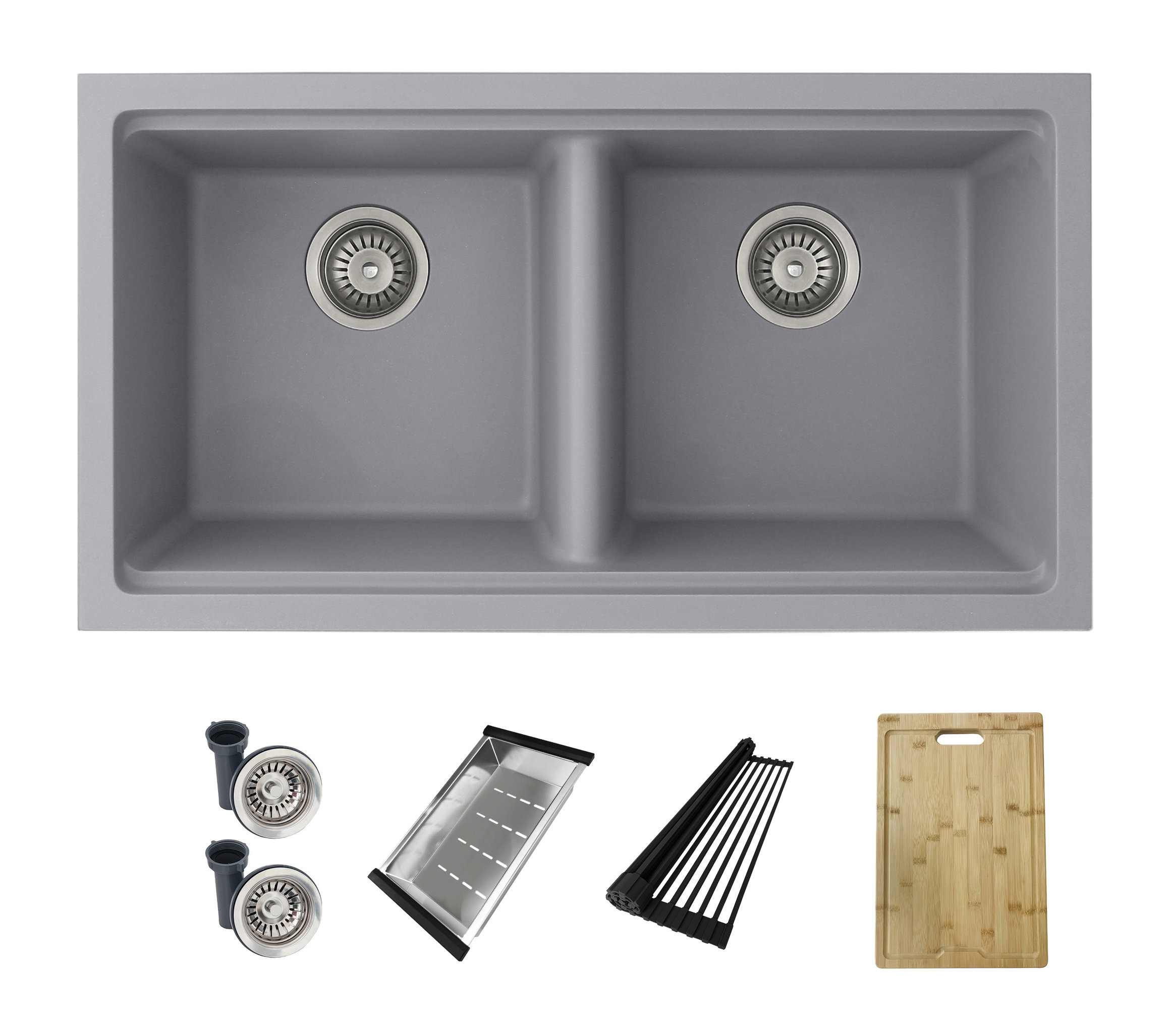 33" Dual Mount Workstation Double Bowl Gray Granite Kitchen Sink