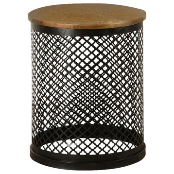 Coaster Aurora Round Contemporary Metal Drum Base Accent Table in Black/Natural