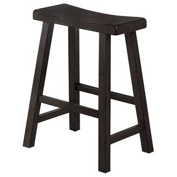 Wooden 24" Counter Height Stool With Saddle Seat, Brown, Set Of 2