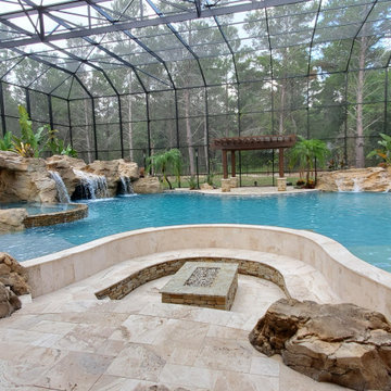 Resort Inspired Pool with Grotto and Sunken Firepit Lounge Pool