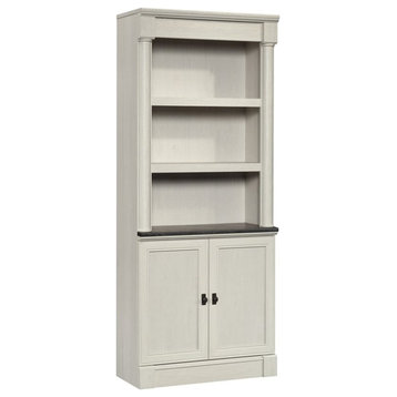 Pemberly Row Engineered Wood Bookcase in Glacier Oak/Rosso Slate Accent