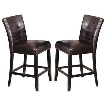 Set of 2 Counter Height Chairs, Espresso PU and Walnut