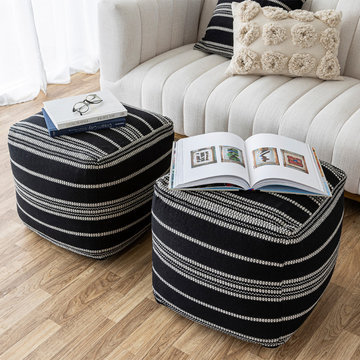 Barcelona Stripe Pouf – Black