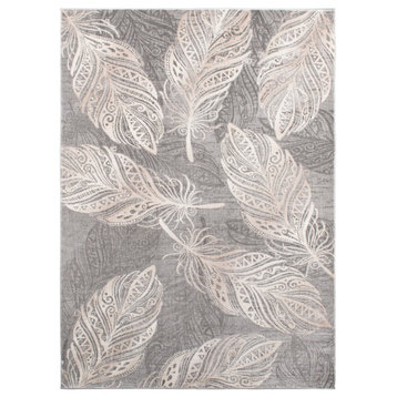 Brentwood Feather  Contemporary Area Rug, Gray, 7'10"x9'10"