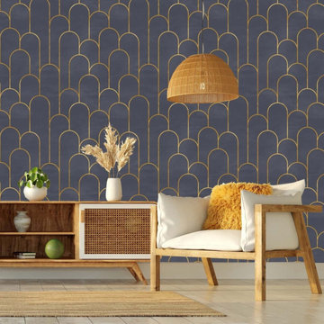 Dark Gray Gold Art Deco Wallpaper
