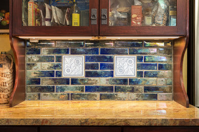 Open concept kitchen - large craftsman open concept kitchen idea in San Francisco with granite countertops and ceramic backsplash