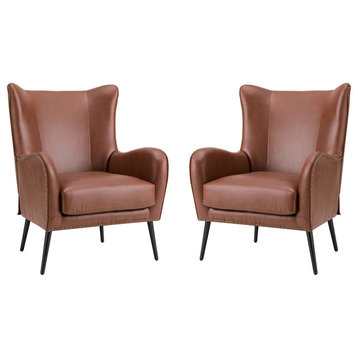 39" Comfy Living Room Armchair With Special Arms, Set of 2, Brown