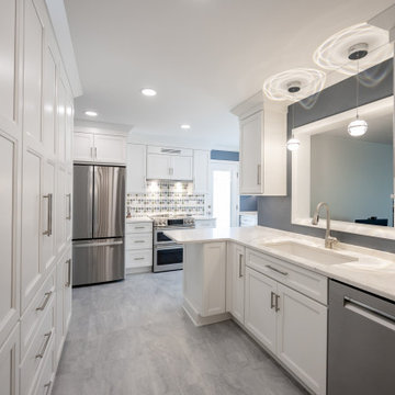Custom White Kitchen with Calacatta Azulean Quartz Countertops