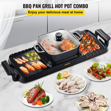 VEVOR 2 in 1 Electric BBQ Pan Grill Hot Pot Portable Hot Pot BBQ Grill 2400W