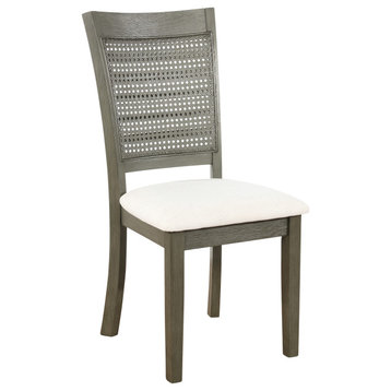 Walden Cane Back Dining Chair  with Gray Base and Linen White Fabric Seat