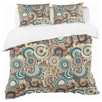 Floral Pattern With Doodles Cucumbers Bohemian Eclectic Bedding, King