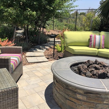 Lawn reduction with entertaining areas