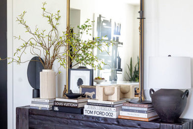 Inspiration for a large modern open concept light wood floor living room remodel in Boise with white walls