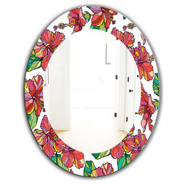 Designart Tropical Mood Foliage 6 Frameless Oval Or Round Wall Mirror, 24x36