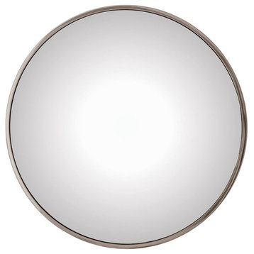 Classic Minimalist Silver Nickel Convex Wall Mirror, Thin Frame 42" Round