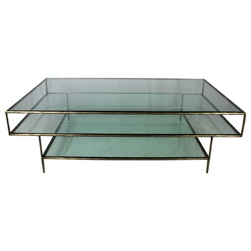 Orlando Milo Cocktail Table with Glass Tops and Forged Iron Frame