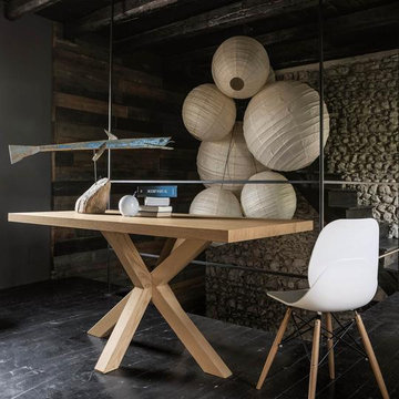 Flower wooden three legged dining table by Dall'Agnese