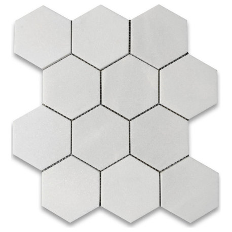 Thassos White Marble Hexagon Mosaic Tile 4 inch Polished, 1 sheet