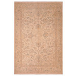 Bareens Designer Rugs - Oriental Ziegler Virgen Beige Gray Hand-Knotted Wool Rug - 5'11'' x 8'7'' - Enhance the ambiance of your home with this magnificent Persian-influenced Turkish hand-knotted rug made by skilled artisans capable of creating the most exceptional vegetable dyes and hand-spun wool. This exquisite handmade rug is a one-of-a-kind Peshawar Kafkaz, otherwise identified as Chobi, Chobi Peshawar, Oushak, or Ziegler rug. These handmade rugs are crafted in Pakistan utilizing superior-quality wool imported from Australia, New Zealand, and Korea in two types of weaves: the Persian weave and the Mori weave. This rug is meticulously crafted by hand using the finest natural vegetable dyes extracted from local plants. The artisans use a blend of hand-spun local and fine merino wool, resulting in a rug with a compelling texture, higher lanolin content, and longer staple. The artisans occasionally incorporate natural or artificial silk into the pile to enhance specific motifs. The finished product is an awe-inspiring execution of flawless design and an understated palette that exudes elegance.
