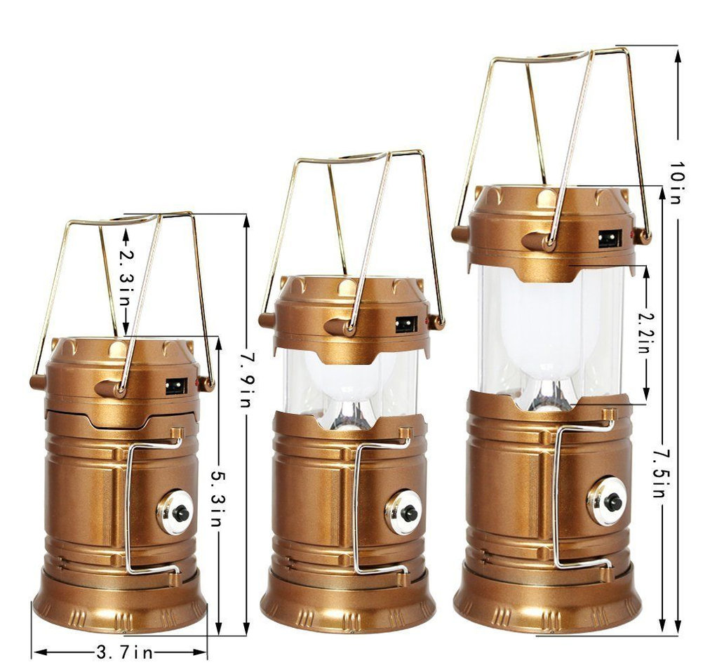 Solar Powered Camping Lantern, Solar LED Camp Light & Handheld Flashlight, Gold