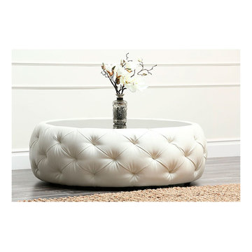 Abbyson Living Furrinno Round Leather Coffee Table in White