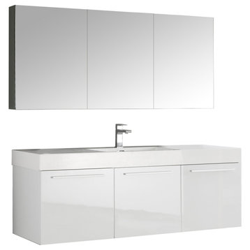 Fresca Vista 60" White Single Sink Modern Bathroom Vanity With Medicine Cabinet