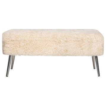 Huggy Luxury Plush Faux Fur Upholstered Storage Bench, Sand