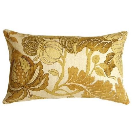 Pillow Decor - Harvest Floral Throw Pillow, Yellow, 12" X 20"