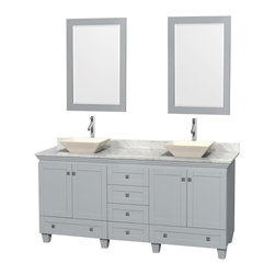 72 inch Double Sink Bathroom Vanity in Grey Finish, Marble Countertop - Bathroom Vanities And Sink Consoles