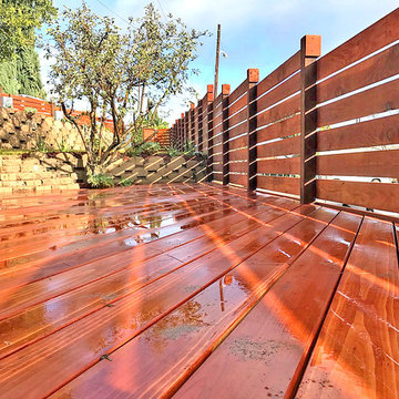 Wood deck & Wood fence Verdura blocks retaining walls