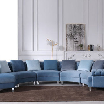 Check out the Darla blue velvet fabric modern sectional!