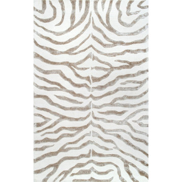 nuLOOM Hand Tufted Wool Plush Zebra Area Rug, Gray, 2'6"x6'