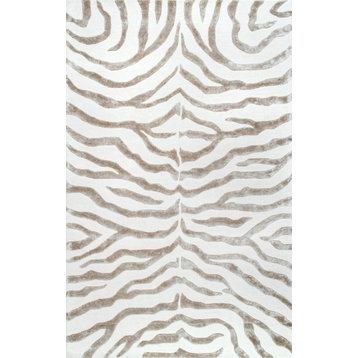 Nuloom Hand Tufted Wool Plush Zebra Area Rug, Grey 2'6"x6'