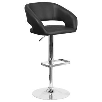 Erik Contemporary Vinyl Adjustable Height Barstool with Rounded Mid-Back, Black