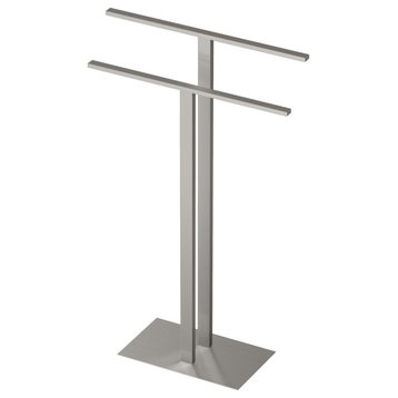 Modern Floor 2 Level Towel Holder, Satin Nickel