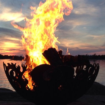Great Bowl O' Fire 37 inch Sculptural Firebowl™, Long Point Island, Georgian Bay