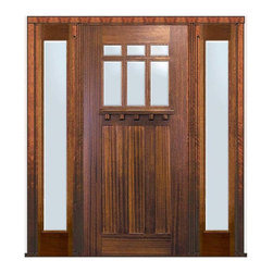 Pre-hung Sidelites Door 80 Wood Mahogany Craftsman 6 Lite TDL Glass - Front Doors
