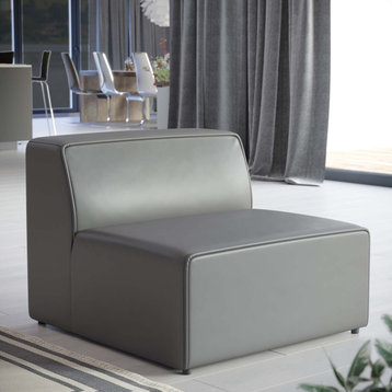 Sofa Middle Chair, Faux Vegan Leather, Gray, Modern, Lounge Hospitality
