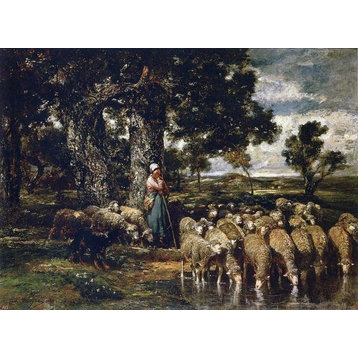 Charles Emile Jacque A Shepherdess With Her Flock Wall Decal