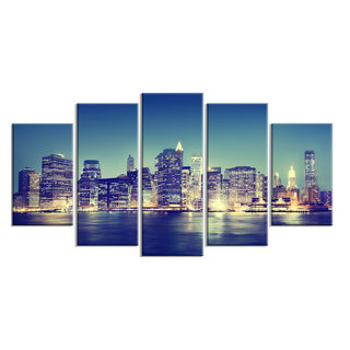 New York City Evening Panorama, Multipanel Canvas Print, 60