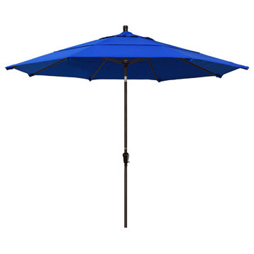 11' Bronze Auto-Tilt Crank Lift Aluminum Umbrella, Sunbrella, Pacific Blue