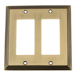 Nostalgic Warehouse 719735 Deco Switch Plate with Double Toggle Antique Brass