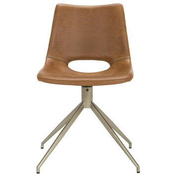 Yates Midcentury Modern Leather Swivel Dining Chair set of 2 Light Brown / Brass